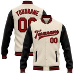 Personalized Red and Black Varsity Letterman Bomber Jacket Full-Snap Two Tone Personalized Cream Red-Black Bomber Full-Snap