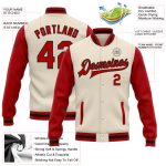 Personalized Varsity Letterman Jacket Red-Black Two Tone Cream Bomber Full-Snap Personalized Cream Red-Black Bomber Full-Snap