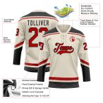 Personalized Red and Black Hockey Lace Neck Jersey - Customizable Sports Apparel Personalized Cream Red-Black Hockey Lace