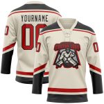 Personalized Red and Black Hockey Lace Neck Jersey - Customizable Sports Apparel Personalized Cream Red-Black Hockey Lace