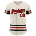 Personalized Red Black Line Baseball Jersey Cream Color Custom Sports Wear Personalized Cream Red-Black Line Baseball Jersey