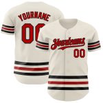 Personalized Red Black Line Baseball Jersey Cream Color Custom Sports Wear Personalized Cream Red-Black Line Baseball Jersey