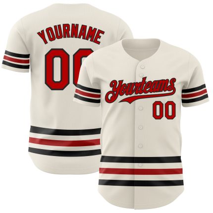 Personalized Red Black Line Baseball Jersey Cream Color Custom Sports Wear Personalized Cream Red-Black Line Baseball Jersey