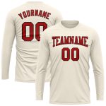 Personalized Red Black Long Sleeve Performance T-Shirt, Custom Fit Cream Tee Personalized Cream Red-Black Long Sleeve Performance