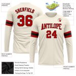 Personalized Red Black Long Sleeve Performance T-Shirt, Custom Fit Cream Tee Personalized Cream Red-Black Long Sleeve Performance
