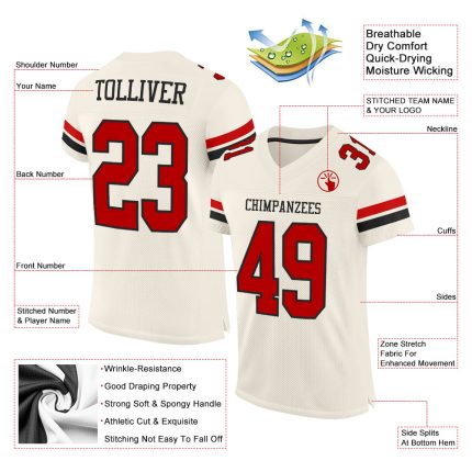 Personalized Authentic Football Jersey in Cream Red-Black Mesh Personalized Cream Red-Black Mesh Authentic Football Jersey