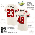 Personalized Red Black Mesh Football Jersey - Custom Cream Jersey for Fans Personalized Cream Red-Black Mesh Football Jersey