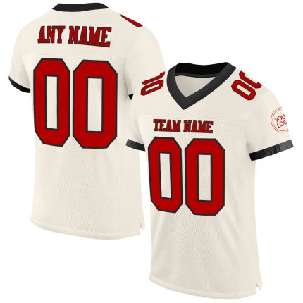 Personalized Red-Black Mesh Football Jersey for Men and Women, Custom Name and Number Personalized Cream Red-Black Mesh Football