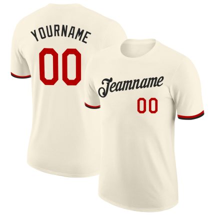 Personalized Red-Black Performance T-Shirt for Men and Women, Comfortable Cream Tee Personalized Cream Red-Black Performance