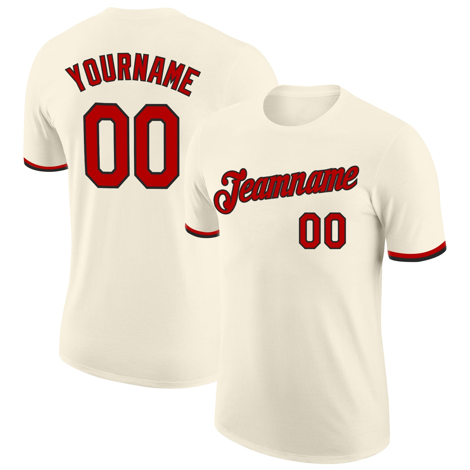 Custom Name Number Performance T-Shirt Red Black Cream Personalized Team Apparel Personalized Cream Red-Black Performance
