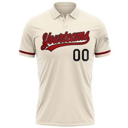 Personalized Performance Golf Polo Shirt - Cream Red-Black for Men Personalized Cream Red-Black Performance Vapor Golf Polo