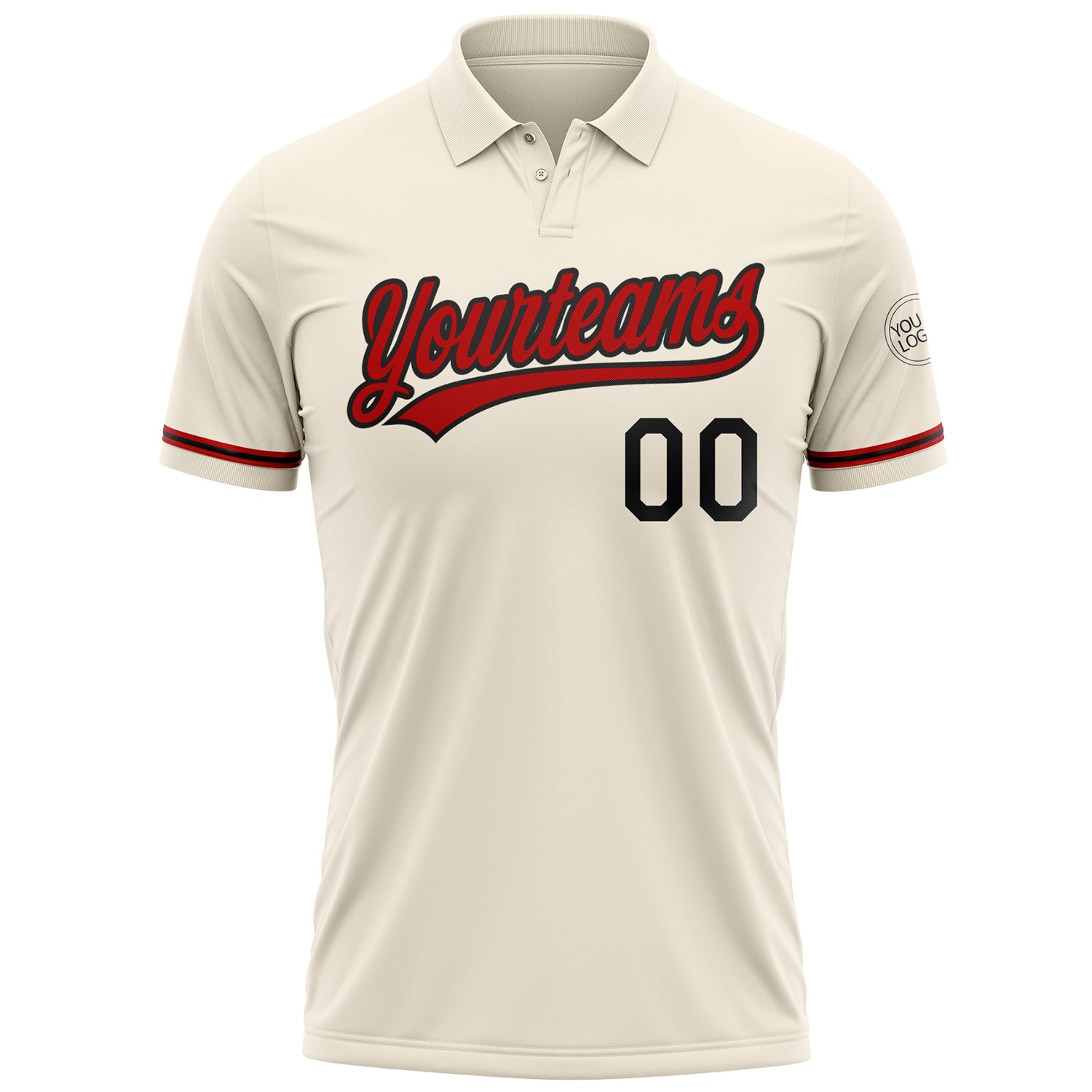Personalized Cream Red-Black Performance Vapor Golf Polo Shirt Personalized Performance Golf Polo Shirt - Cream Red-Black for Men Personalized Cream Red-Black Performance Vapor Golf Polo - Image 2