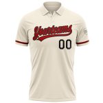 Personalized Red-Black Performance Golf Polo Shirt for Men - Cream Color - Style 2 Personalized Cream Red-Black Performance