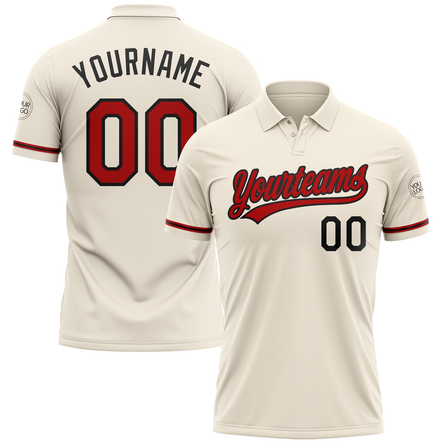 Personalized Performance Golf Polo Shirt - Cream Red-Black for Men Personalized Cream Red-Black Performance Vapor Golf Polo