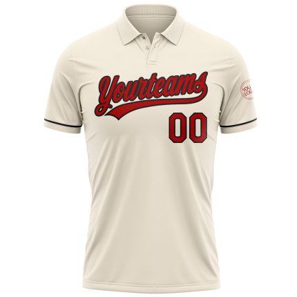 Personalized Performance Golf Polo Shirt - Cream Red-Black Design Personalized Cream Red-Black Performance Vapor Golf Polo