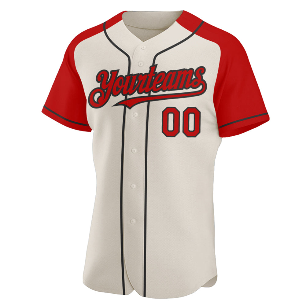 Personalized Red Black Cream Baseball Jersey with Raglan Sleeves Personalized Cream Red-Black Raglan Sleeves Baseball Jersey - Image 2