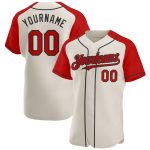 Personalized Red Black Cream Baseball Jersey with Raglan Sleeves Personalized Cream Red-Black Raglan Sleeves Baseball Jersey