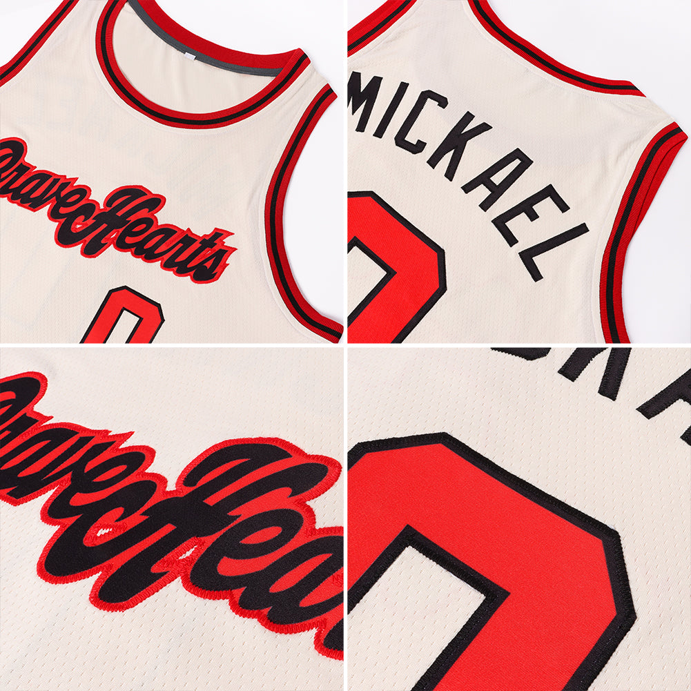 Personalized Basketball Jersey Red-Black Round Neck Rib-Knit Cream Design Personalized Cream Red-Black Round Neck Rib-Knit - Image 5