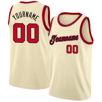 Personalized Basketball Jersey Red-Black Round Neck Rib-Knit Cream Design Personalized Cream Red-Black Round Neck Rib-Knit