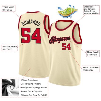 Custom Name Number Basketball Jersey - Personalized Red Black Rib-Knit Round Neck Personalized Cream Red-Black Round Neck