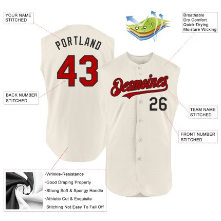 Personalized Red-Black Sleeveless Baseball Jersey for Men and Women Personalized Cream Red-Black Sleeveless Baseball Jersey