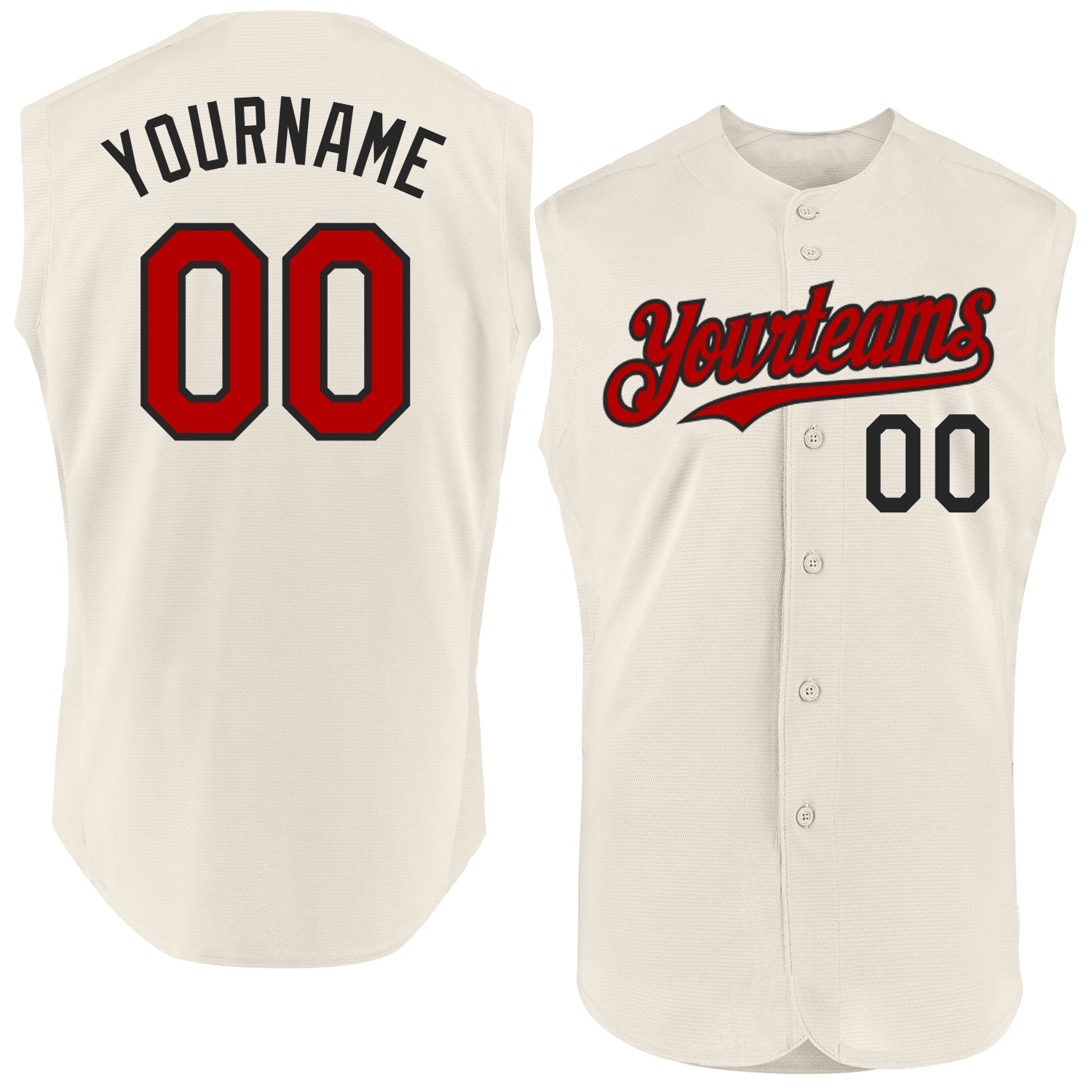 Personalized Red-Black Sleeveless Baseball Jersey for Men and Women Personalized Cream Red-Black Sleeveless Baseball Jersey