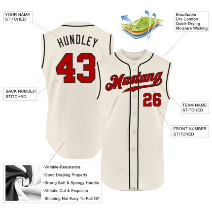 Personalized Baseball Jersey - Cream Red and Black Sleeveless Design Personalized Cream Red-Black Sleeveless Baseball Jersey