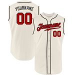 Personalized Baseball Jersey - Cream Red and Black Sleeveless Design Personalized Cream Red-Black Sleeveless Baseball Jersey
