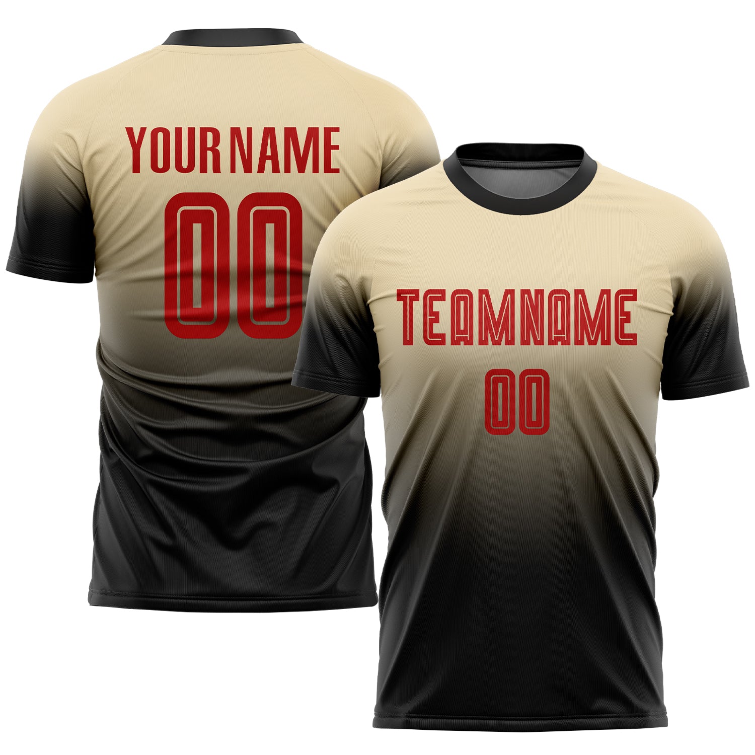 Personalized Red Black Cream Soccer Jersey Fashion Uniform with Sublimation Fade Design Personalized Cream Red-Black Sublimation