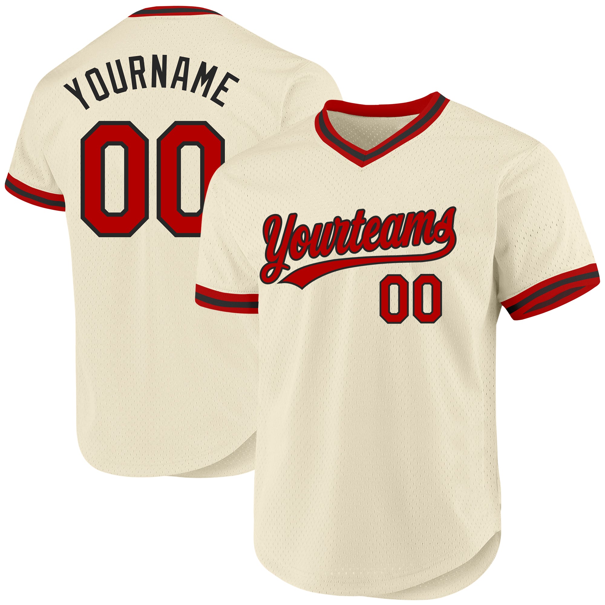 Personalized Red Black Throwback Baseball Jersey for Men and Women Personalized Cream Red-Black Throwback Baseball Jersey