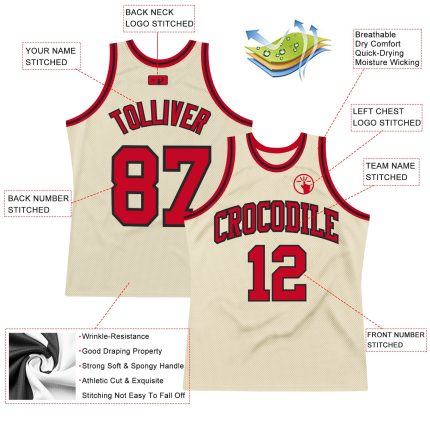 Personalized Red-Black Cream Throwback Basketball Jersey Size 3 Personalized Cream Red-Black Throwback Basketball Jersey