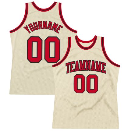 Personalized Red-Black Cream Throwback Basketball Jersey Size 3 Personalized Cream Red-Black Throwback Basketball Jersey