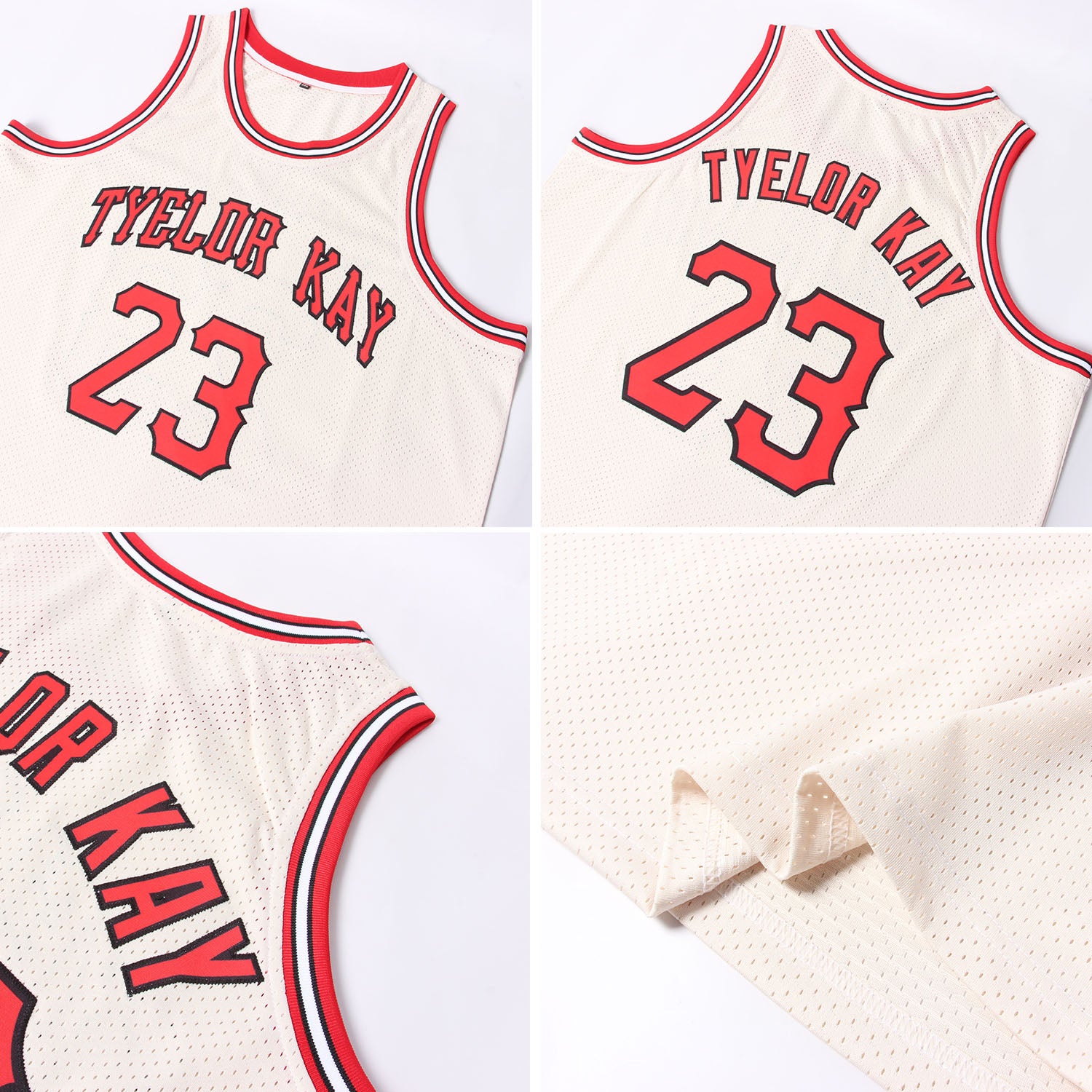 Personalized Red Black Cream Retro Basketball Jersey for Men and Women Personalized Cream Red-Black Throwback Basketball - Image 5
