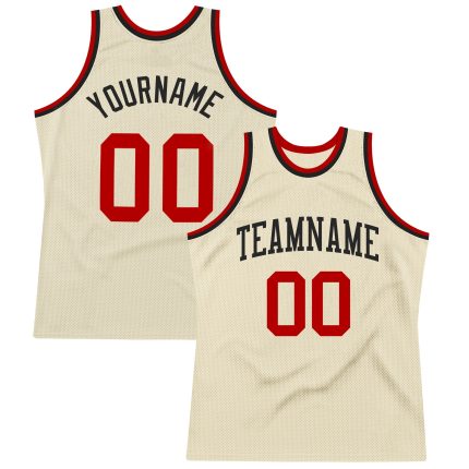 Personalized Red Black Throwback Basketball Jersey for Men - Custom Cream Design 4 Personalized Cream Red-Black Throwback