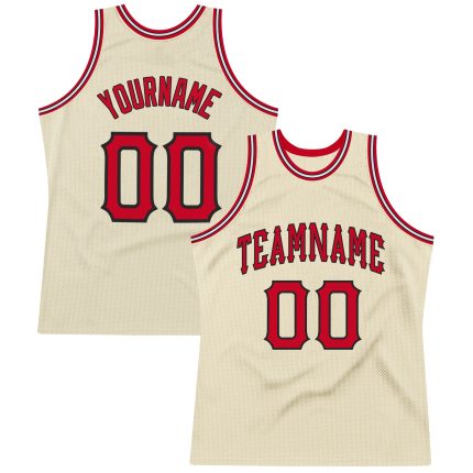 Personalized Red Black Cream Retro Basketball Jersey for Men and Women Personalized Cream Red-Black Throwback Basketball