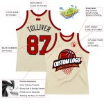Personalized Red-Black Throwback Basketball Jersey - Custom Cream Design, Size 5 Personalized Cream Red-Black Throwback Basketball