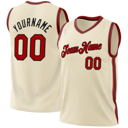 Personalized Red-Black Cream Basketball Jersey for Men, Size 6 Throwback Style Personalized Cream Red-Black Throwback Basketball