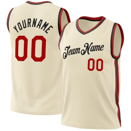 Custom Personalized Red Black Basketball Jersey 87 Throwback Style Personalized Cream Red-Black Throwback Basketball Jersey