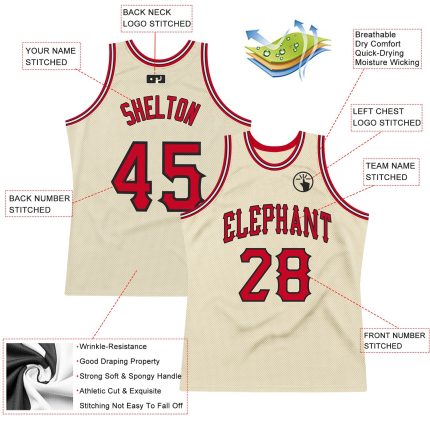Personalized Red Black Cream Retro Basketball Jersey for Men and Women Personalized Cream Red-Black Throwback Basketball