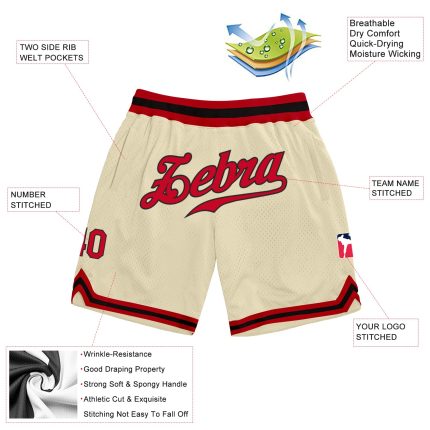 Personalized Red and Black Throwback Basketball Shorts for Men and Women Personalized Cream Red-Black Throwback Basketball