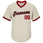 Personalized Red Black Rib-Knit Baseball Jersey Shirt - Throwback Style 2 Personalized Cream Red-Black Throwback Rib-Knit