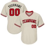 Personalized Red Black Throwback Baseball Jersey Shirt - Cream Rib-Knit Design Personalized Cream Red-Black Throwback Rib-Knit