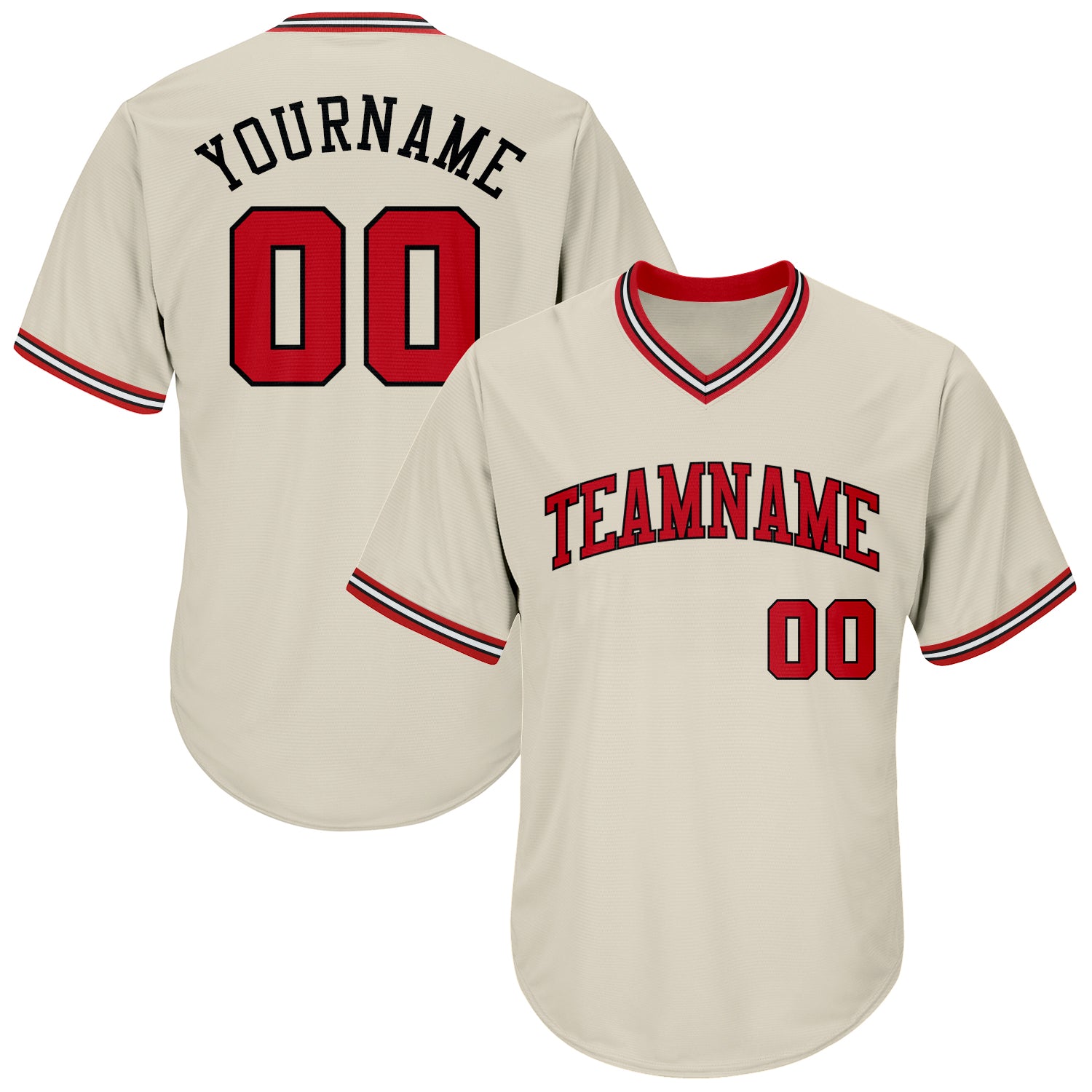 Personalized Red Black Throwback Baseball Jersey Shirt - Cream Rib-Knit Design Personalized Cream Red-Black Throwback Rib-Knit