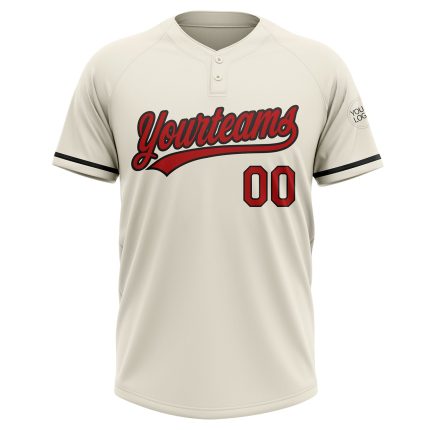 Personalized Unisex Softball Jersey - Cream Red-Black Two-Button Design Personalized Cream Red-Black Two-Button Unisex Softball