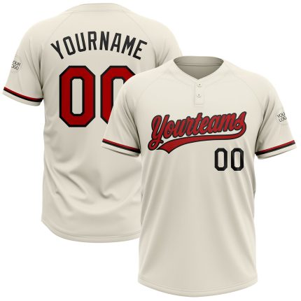 Personalized Unisex Softball Jersey - Cream Red-Black Two-Button Design, Size 3 Personalized Cream Red-Black Two-Button Unisex