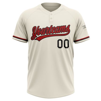 Personalized Unisex Softball Jersey - Cream Red-Black Two-Button Design, Size 3 Personalized Cream Red-Black Two-Button Unisex