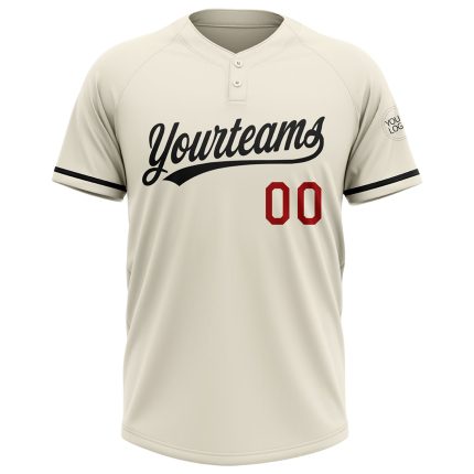 Personalized Unisex Softball Jersey - Cream Red-Black Two-Button Design 4 Personalized Cream Red-Black Two-Button Unisex