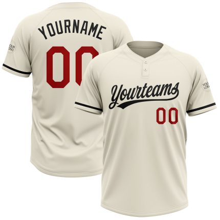 Personalized Unisex Softball Jersey - Cream Red-Black Two-Button Design 4 Personalized Cream Red-Black Two-Button Unisex