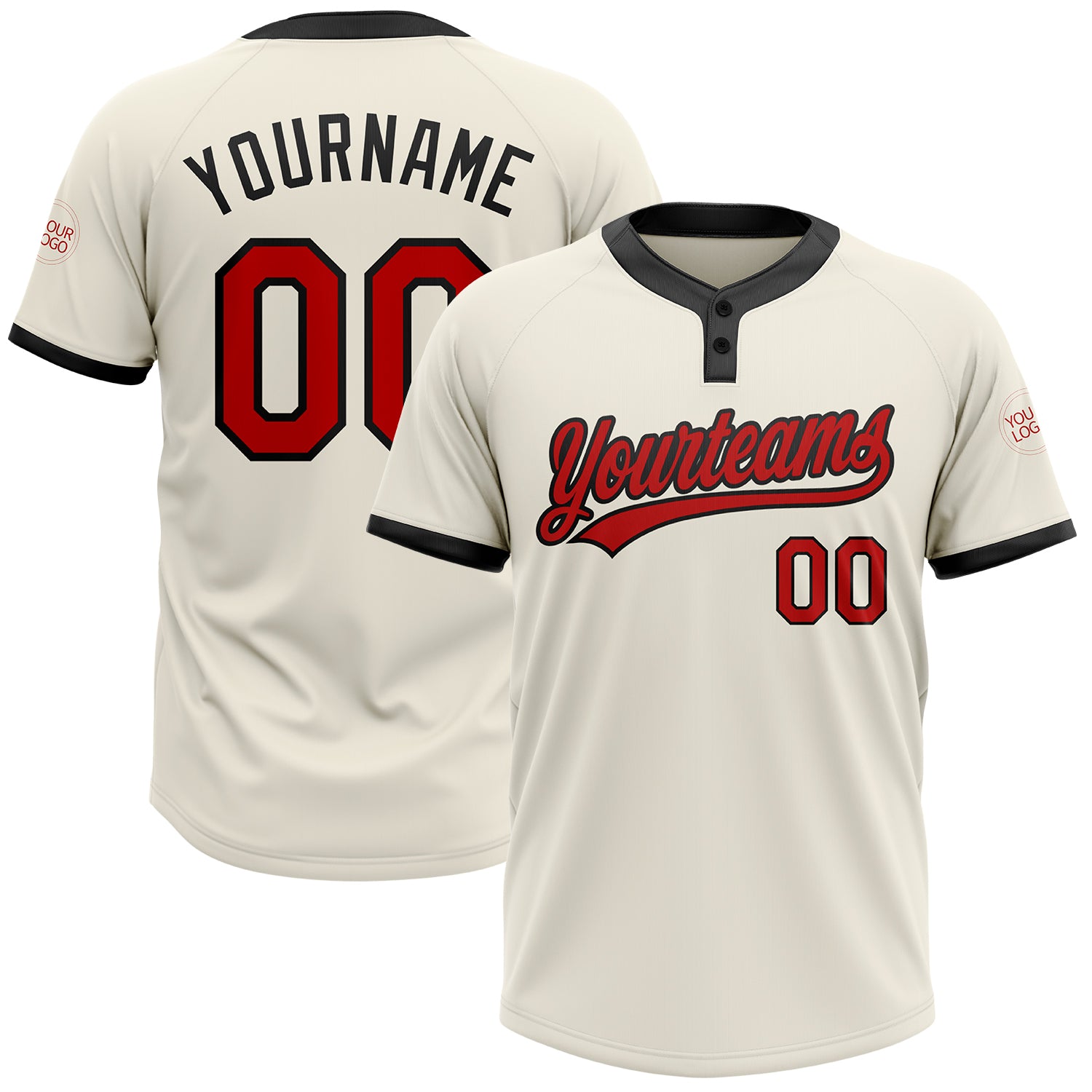 Custom Name Number Personalized Softball Jersey Unisex Cream Red-Black Two-Button Design Personalized Cream Red-Black Two-Button