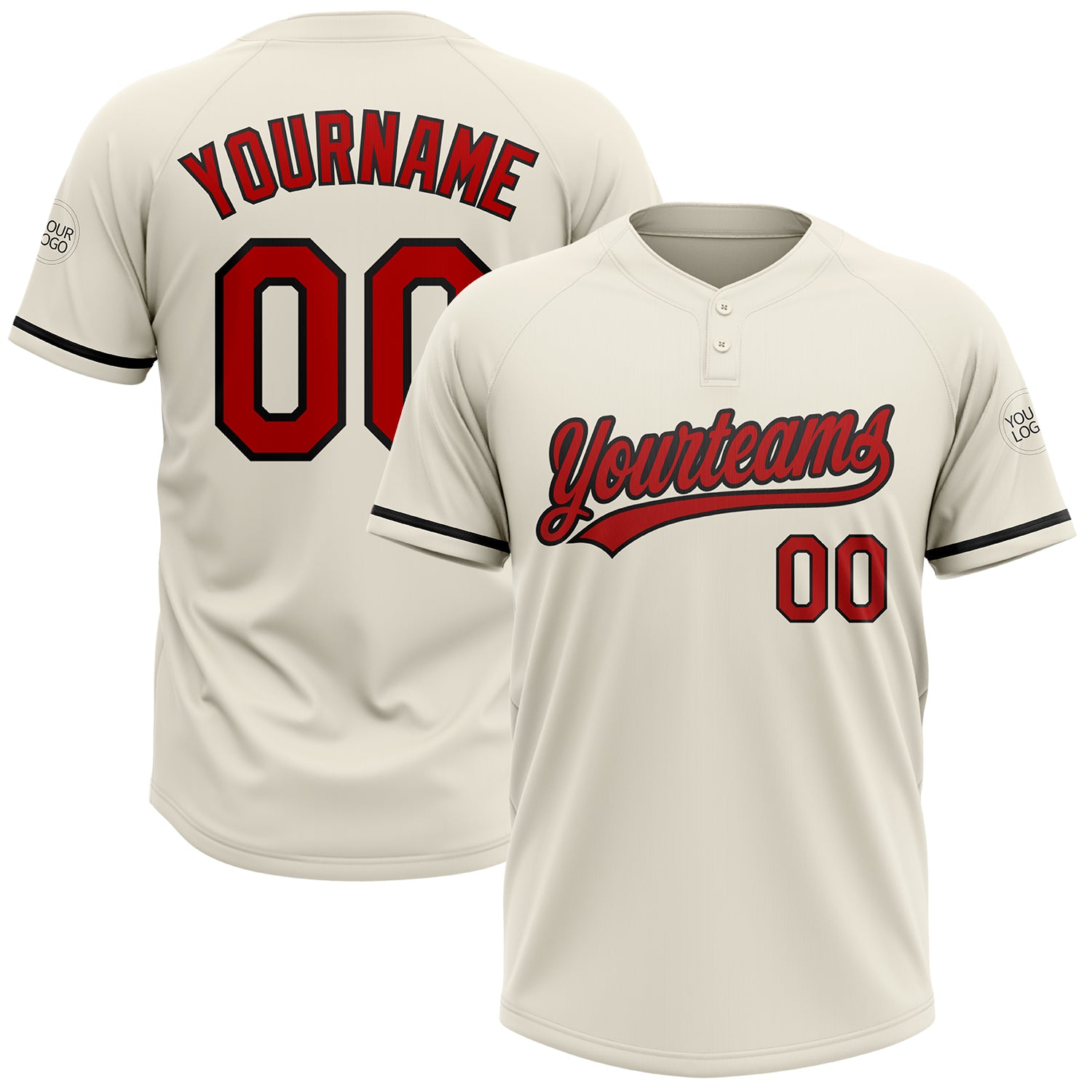 Personalized Softball Jersey Unisex Red-Black Two-Button Cream Design Personalized Cream Red-Black Two-Button Unisex Softball